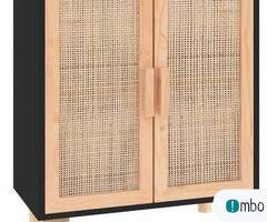 Komoda, czarna, 60x30x70 cm, lita sosna i naturalny rattan(345631) - 1